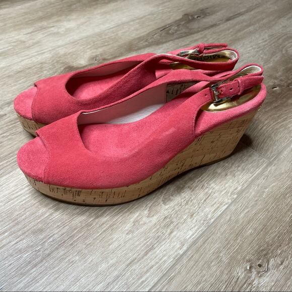 MICHAEL Michael Kors Women's Pink Suede Natalia Slingback Wedge Sandals sz 7.5 - Picture 1 of 10